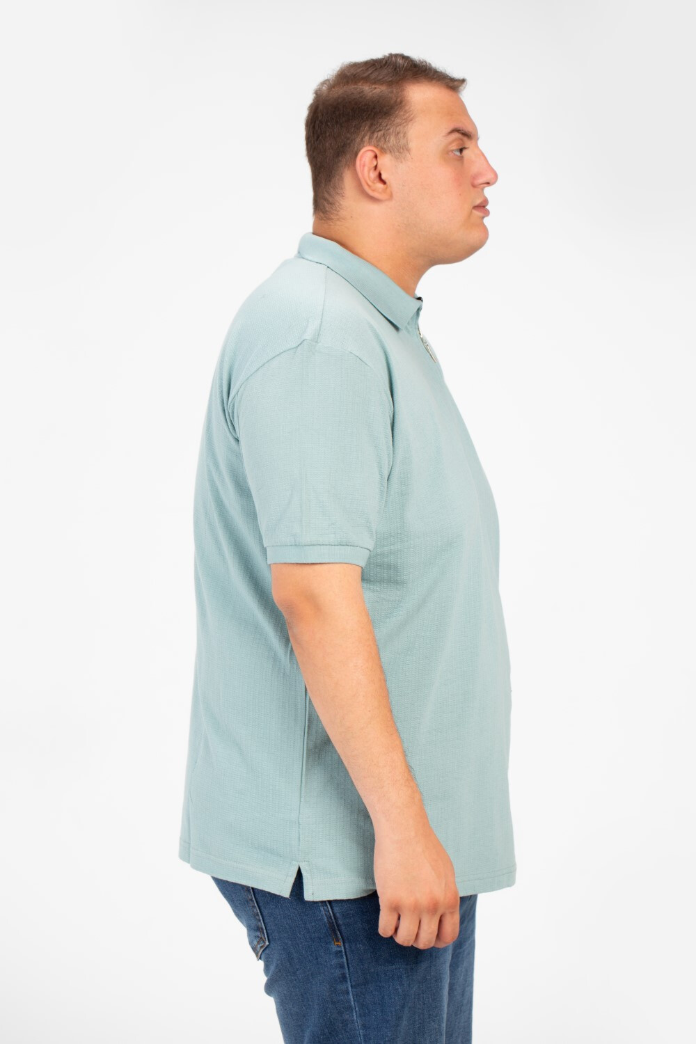 Men's Big Size Polo T-Shirt With Basic Details Short Sleeves Half Zip