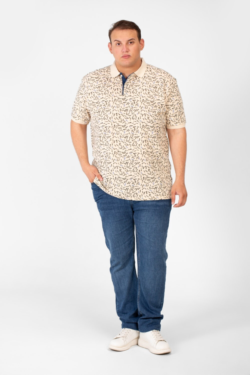 Men's Big Size Jakar Polo T-Shirt With Full Print And Half Sleeves