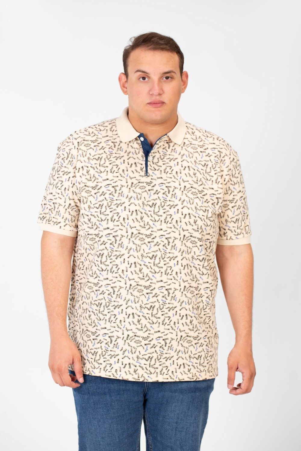 Men's Big Size Jakar Polo T-Shirt With Full Print And Half Sleeves