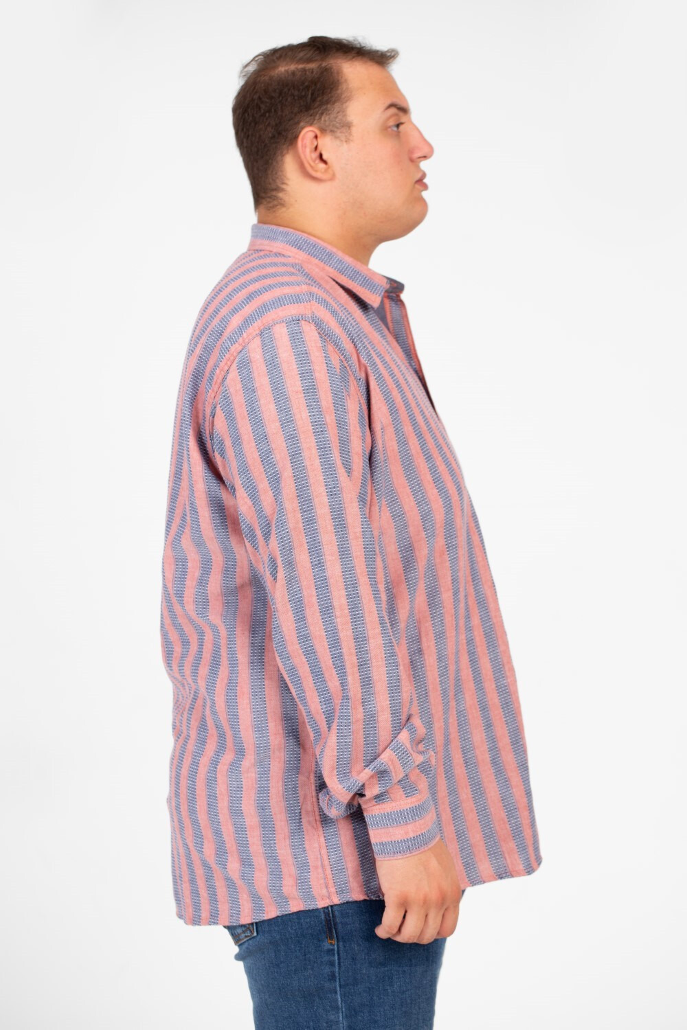 Men's Big Size Tomato Striped Long Sleeve Summer Colors Shirt