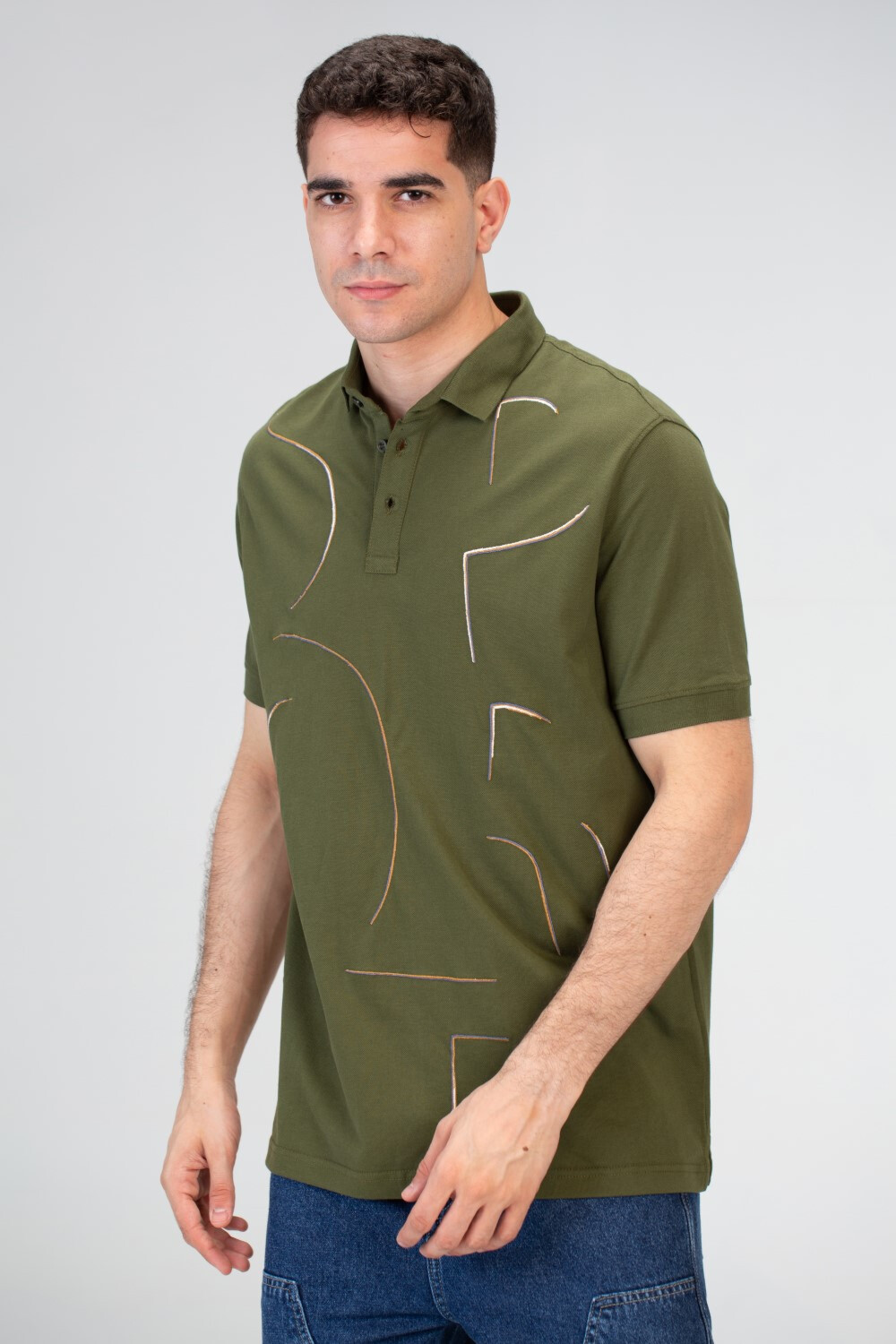 Mens Polo T-Shirt With Front Print And Short Sleeves
