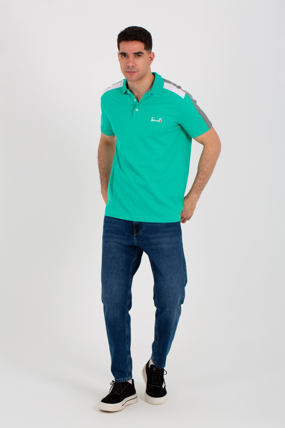 Mens Polo T-shirt With A Half Sleeve Collar And A Tomato Badge On The Front
