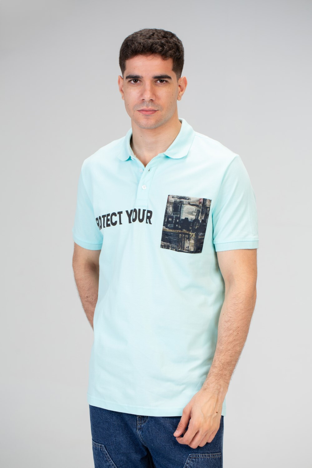 Mens Slim Fit Polo T-shirt With Half Sleeves And Front Print