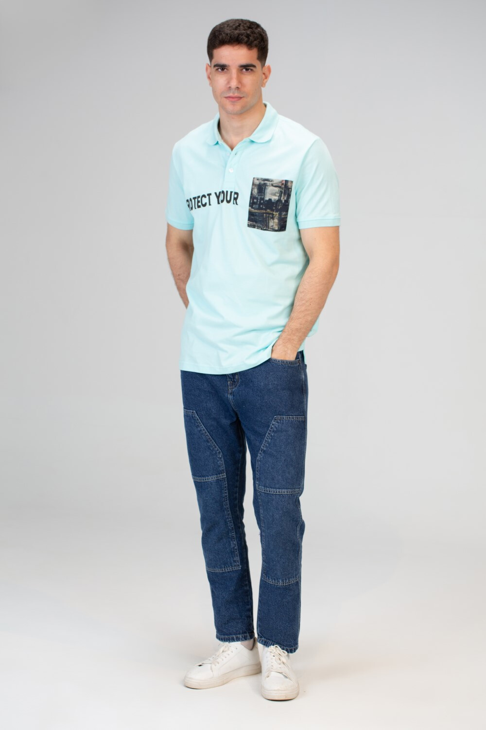 Mens Slim Fit Polo T-shirt With Half Sleeves And Front Print