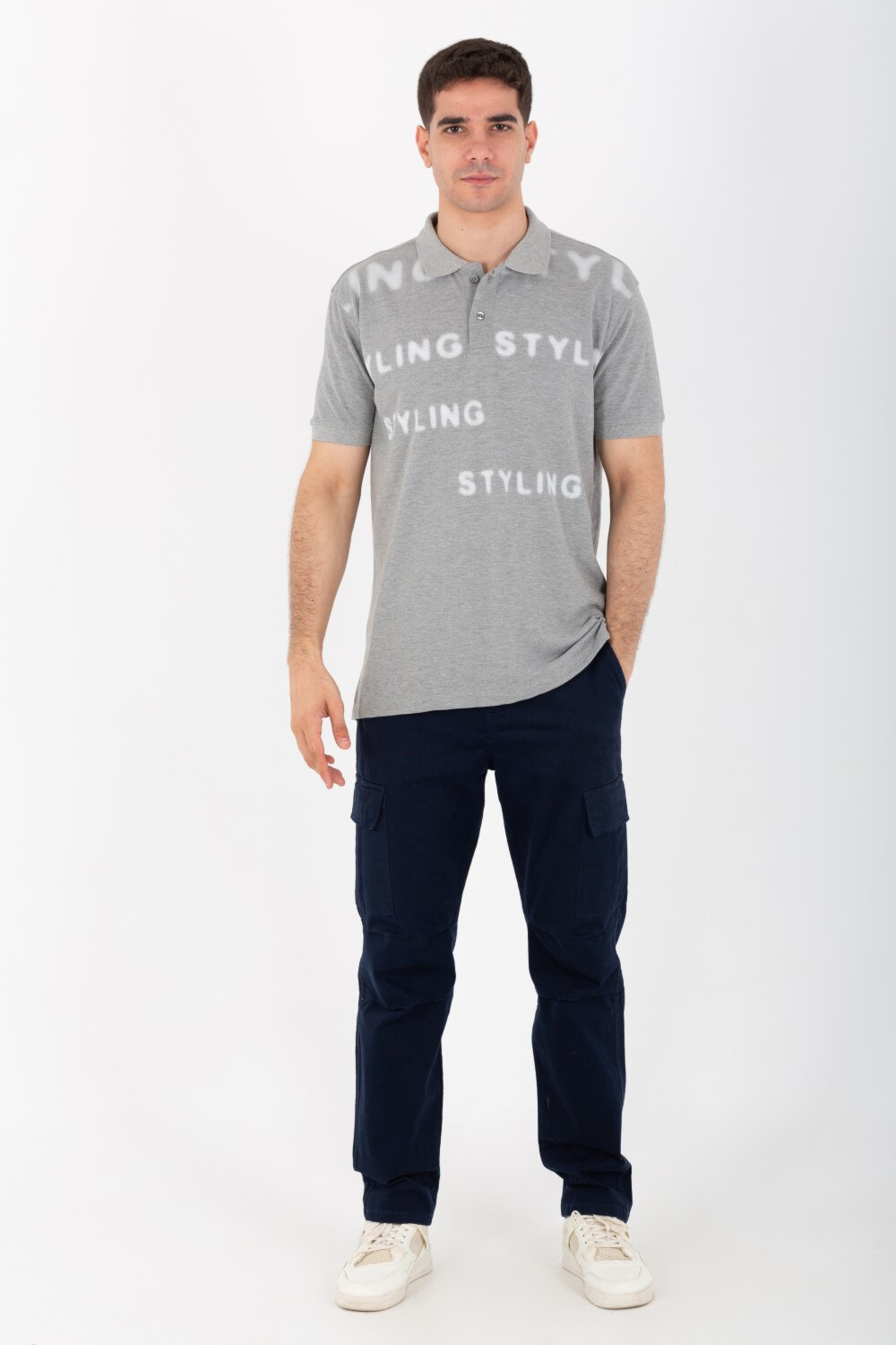 Mens Slim Fit Polo T-Shirt With Front Print And Short Sleeves