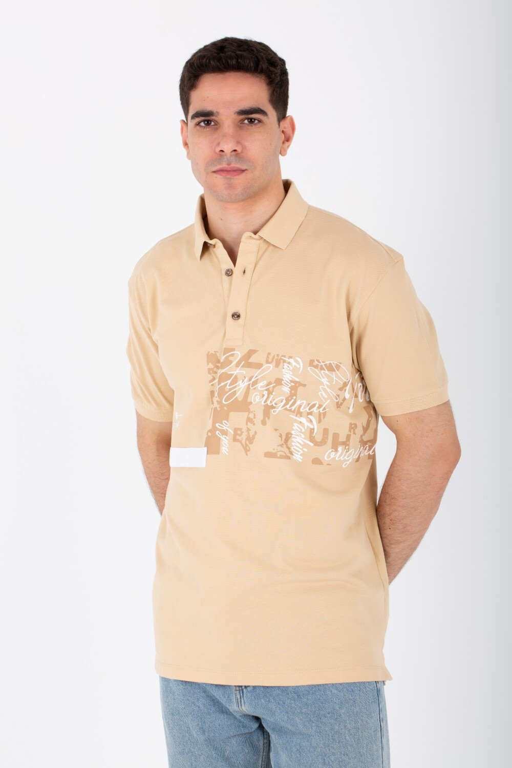 Mens Short Sleeve Slim Fit Polo T-shirt With Front Print
