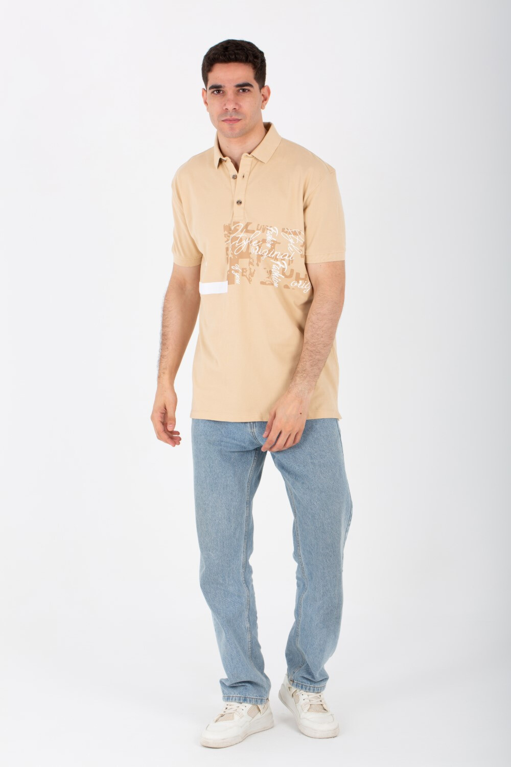 Mens Short Sleeve Slim Fit Polo T-shirt With Front Print