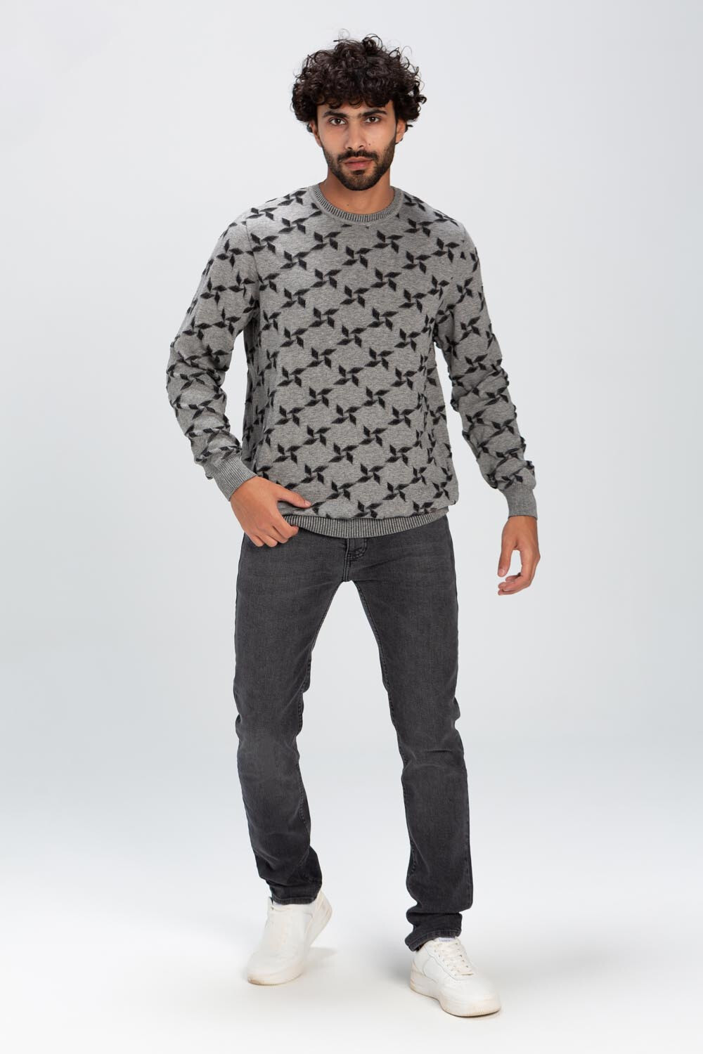 Men's Rounded Neck Basic Made Of Soft Wool With Designed Pattern Pullover Multi Color