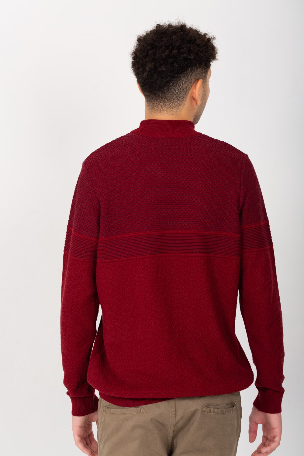 Men's High Neck Basic Made Of Comfort Wool With Designed Pattern Pullover