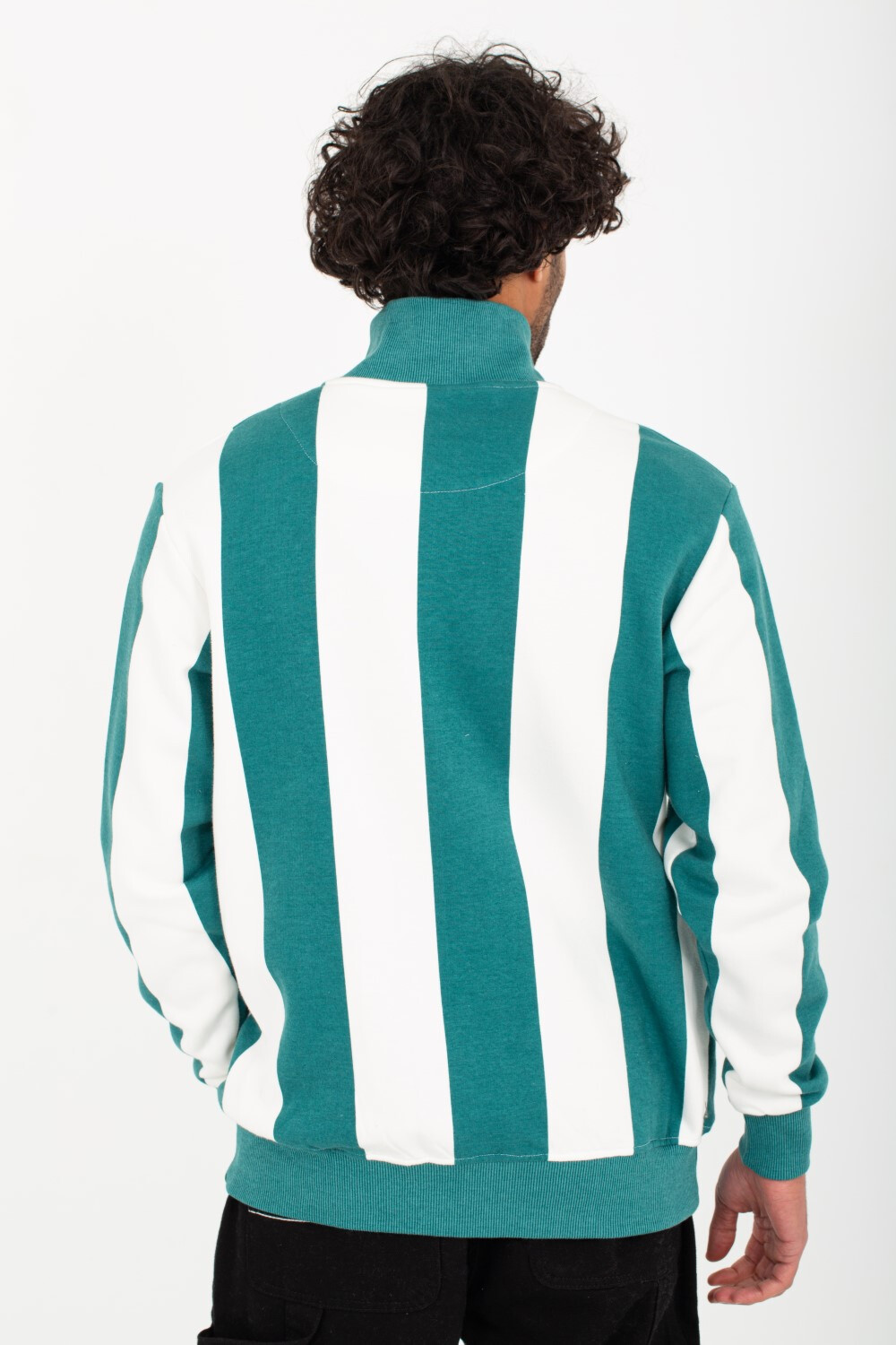 Men's High Neck Padded With Unqiue Modern Half Zipper Striped Sweatshirt