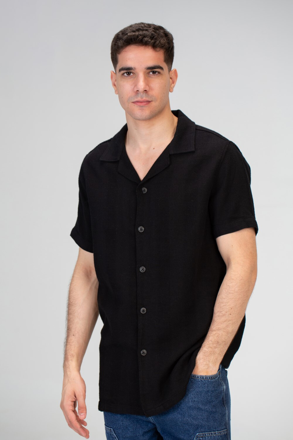 Mens Half Sleeved Slim Fit Summer Trico Shirt With Front Buttons And Practical Material