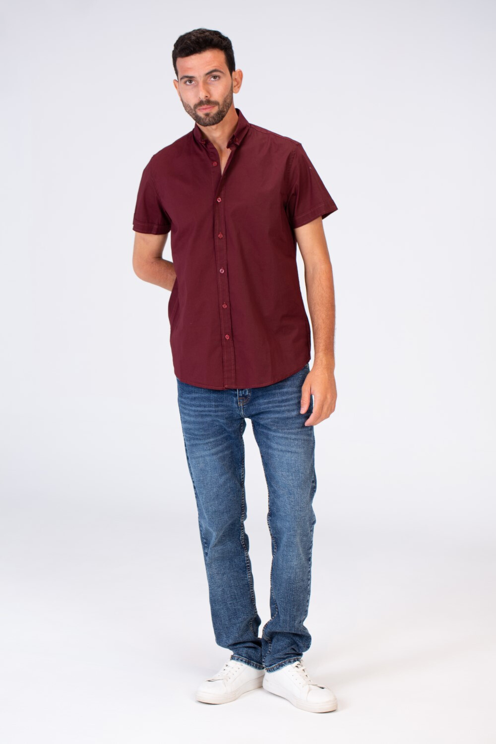 Mens Half Sleeved Slim Fit Basic Plain Shirt Made Of Lycra Poplin Material