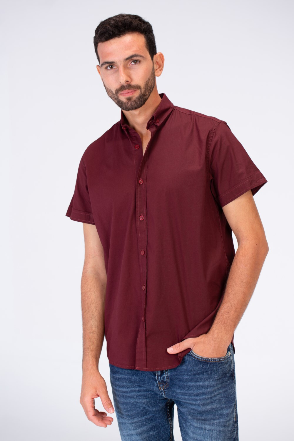 Mens Half Sleeved Slim Fit Basic Plain Shirt Made Of Lycra Poplin Material
