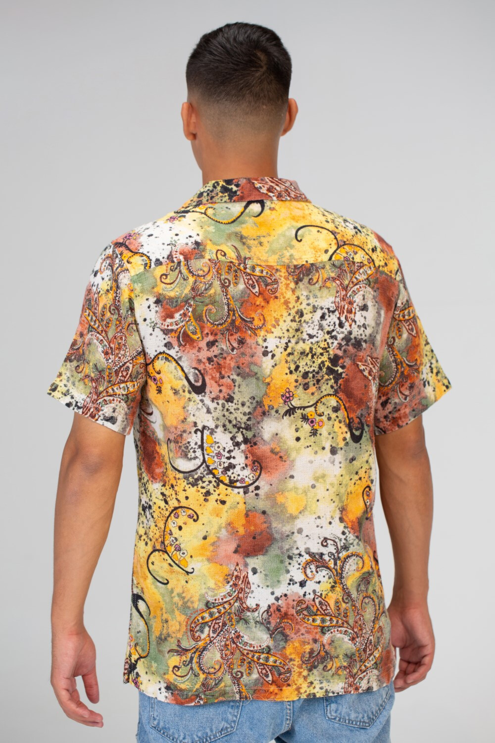 Mens Printed Half Sleeve Slim Fit Shirt With Button Front