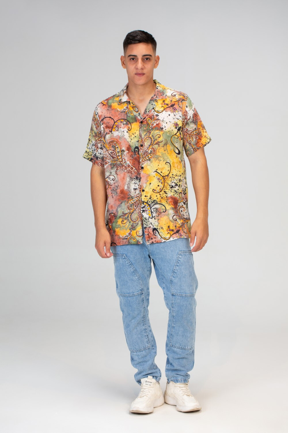 Mens Printed Half Sleeve Slim Fit Shirt With Button Front