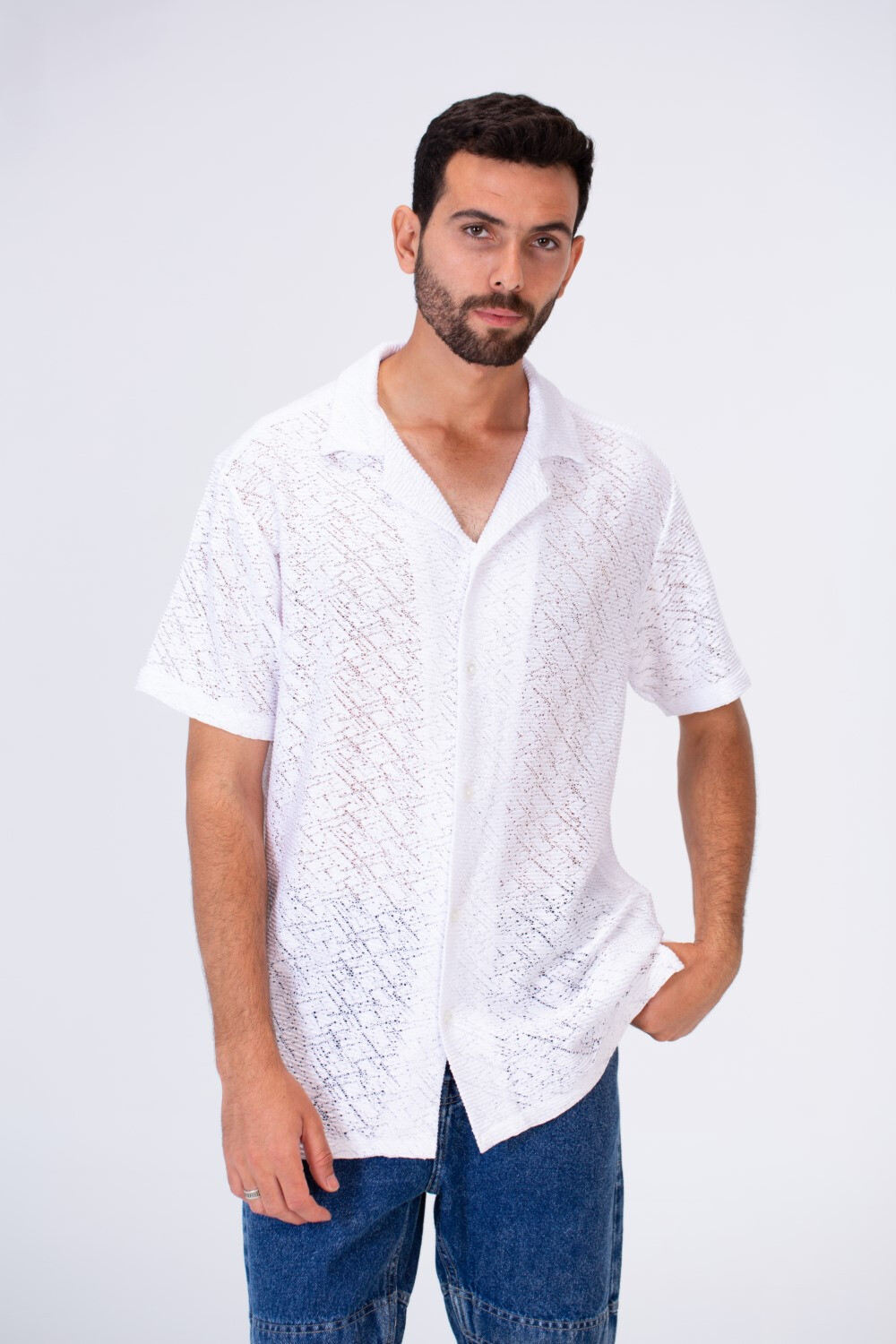 Men's Half Sleeved Slim Fit Transparent Shirt With A Modern Cut