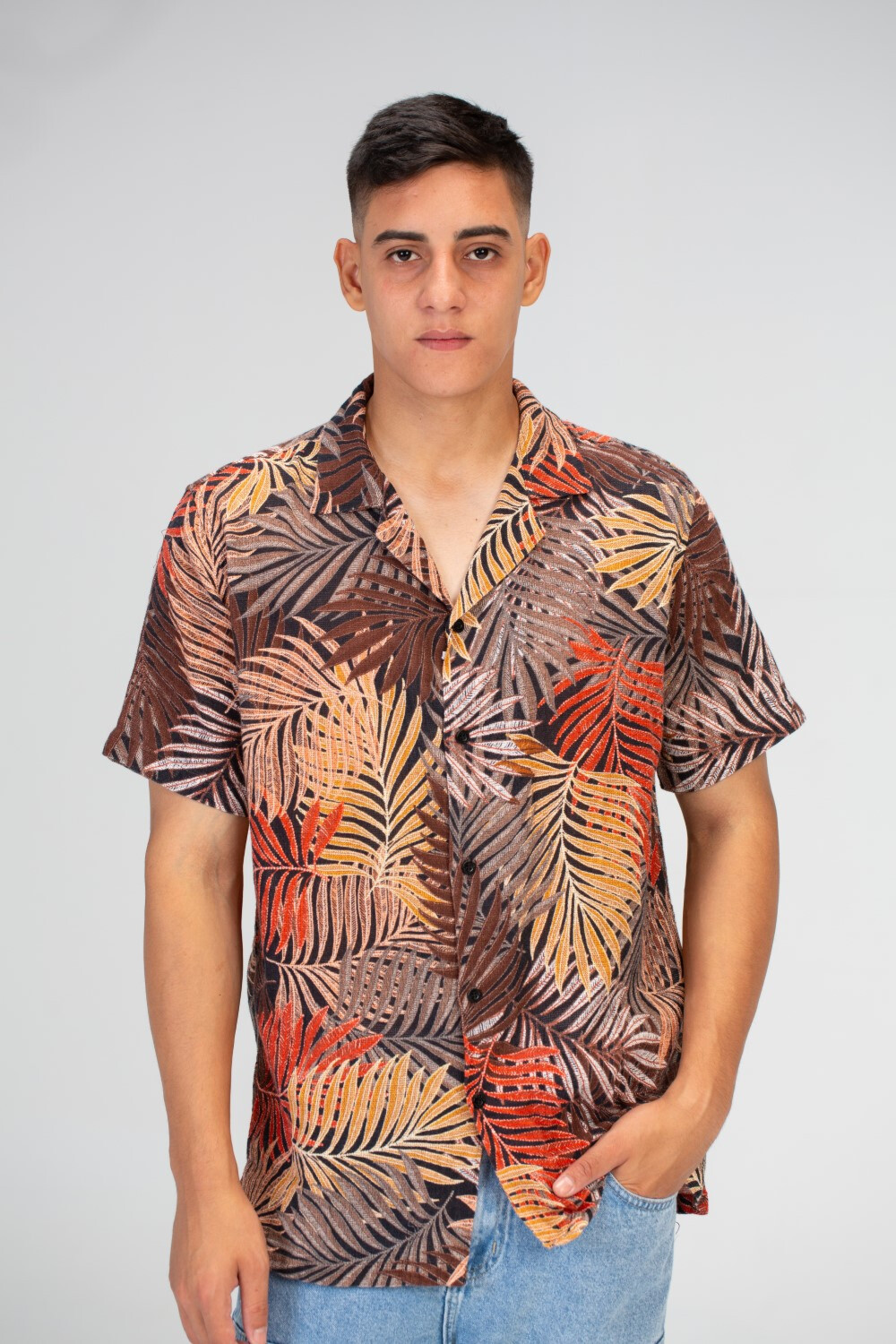 Mens Jakar Half Sleeve Shirt With Front Buttons And Full Print