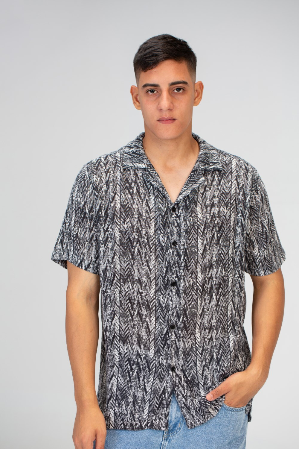 Mens Half Sleeve Jakar Slim Fit Shirt In Black
