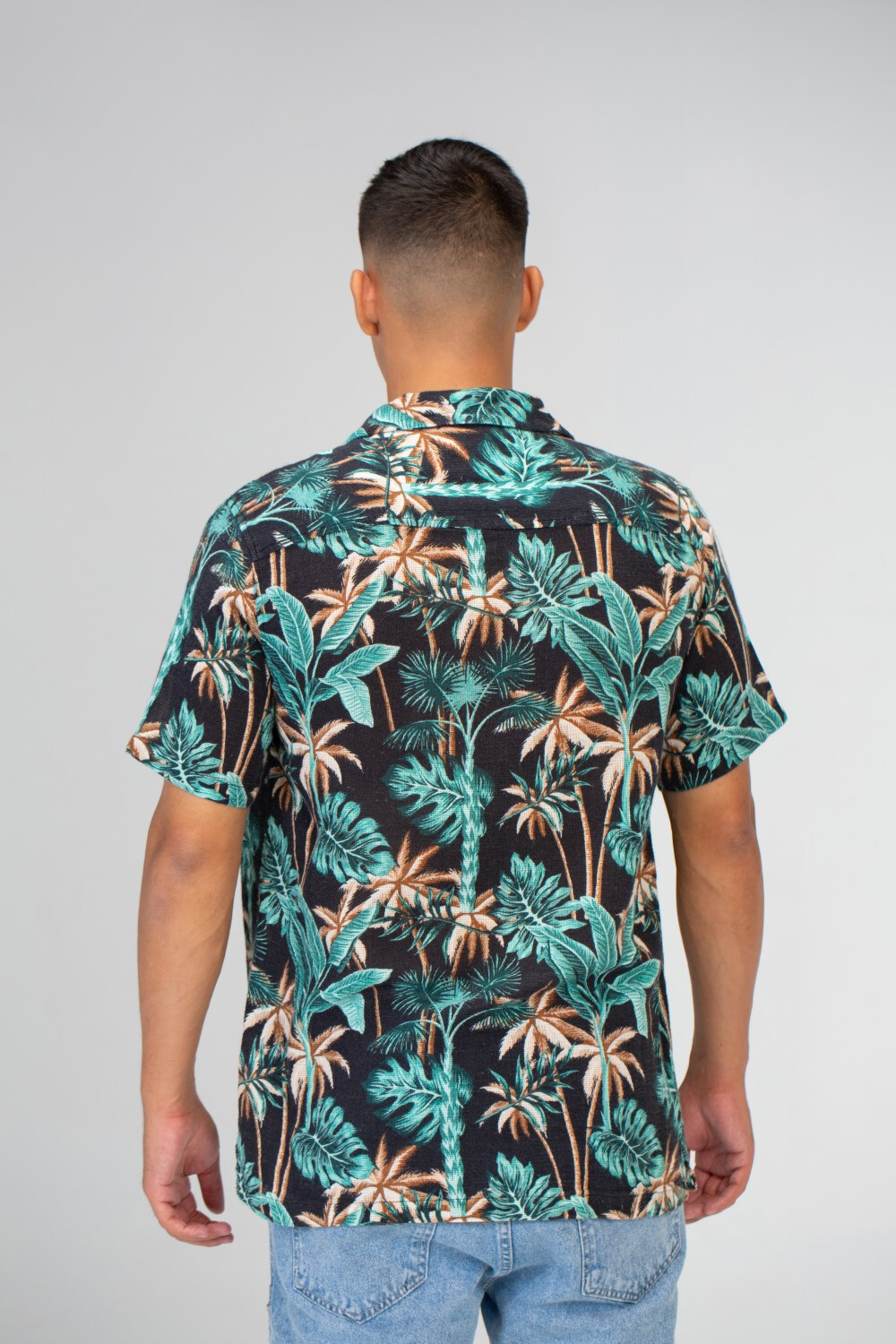 Mens Summer Half Sleeve Jakar Slim Fit Shirt In Black