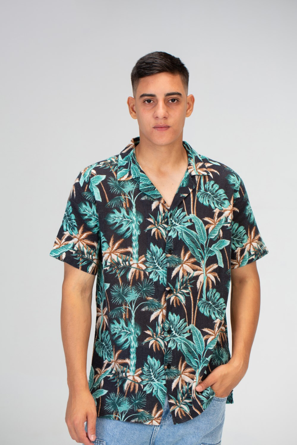 Mens Summer Half Sleeve Jakar Slim Fit Shirt In Black