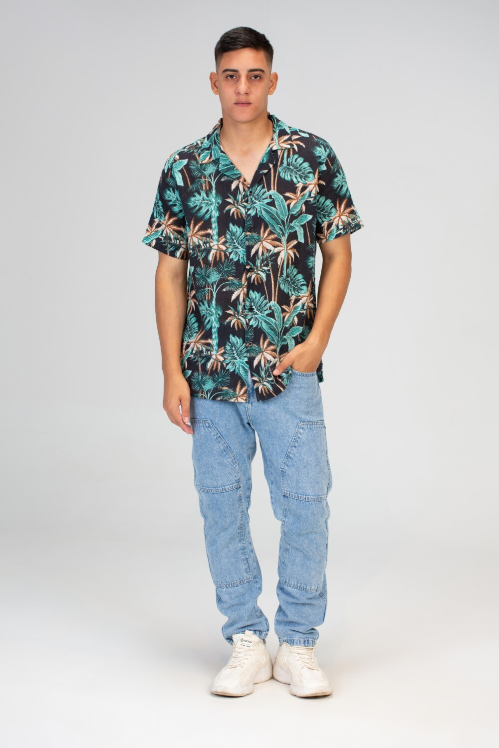 Mens Summer Half Sleeve Jakar Slim Fit Shirt In Black