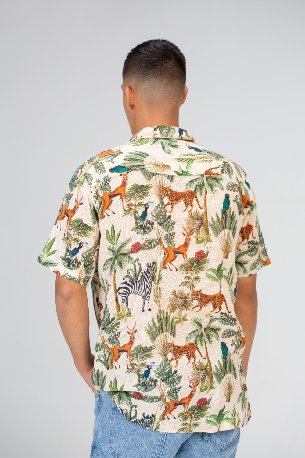 Mens Slim Fit Jakar Half Sleeve Shirt In Beige Color
