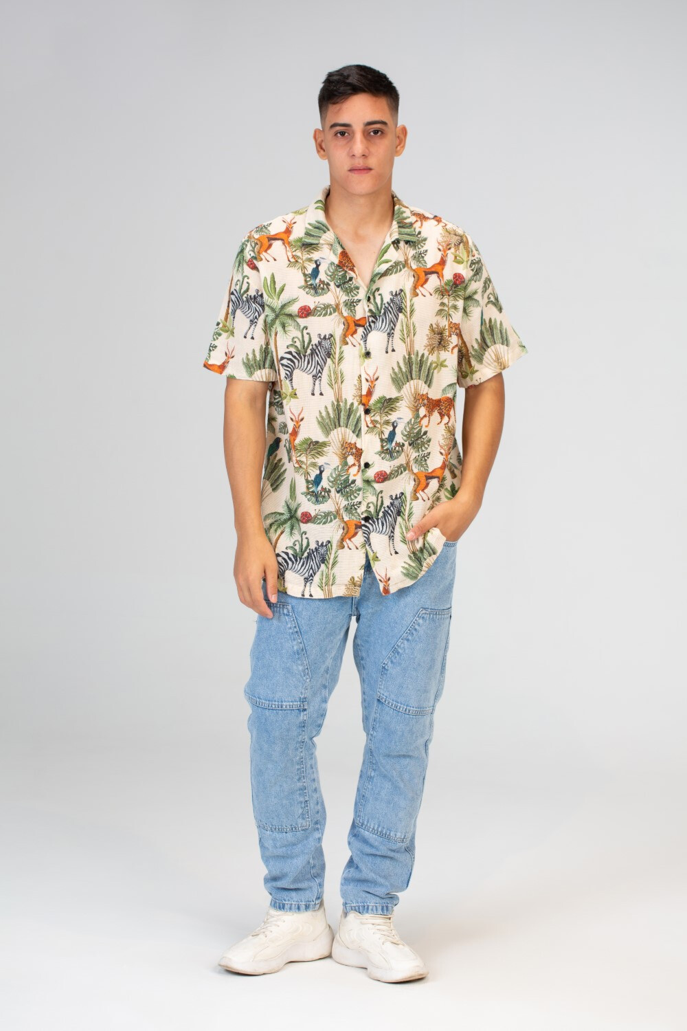 Mens Slim Fit Jakar Half Sleeve Shirt In Beige Color
