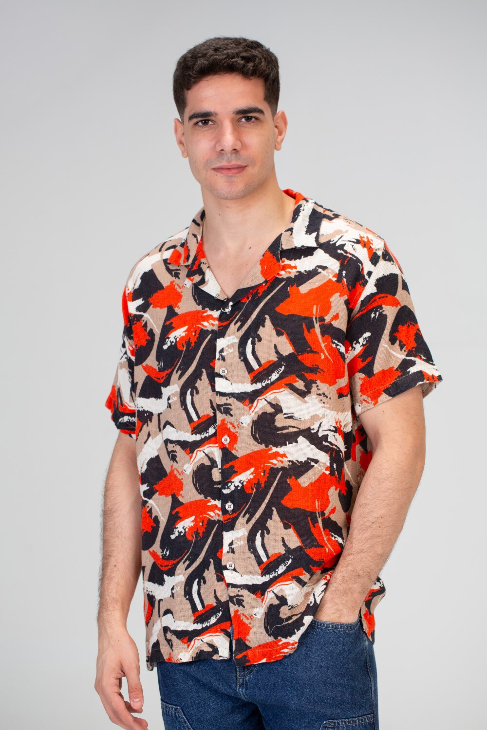 Mens Half Sleeve Jakar Slim Fit Shirt In Red