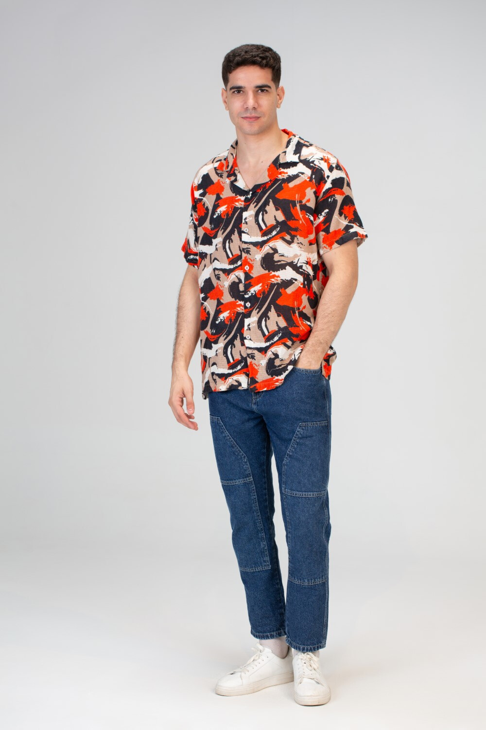 Mens Half Sleeve Jakar Slim Fit Shirt In Red