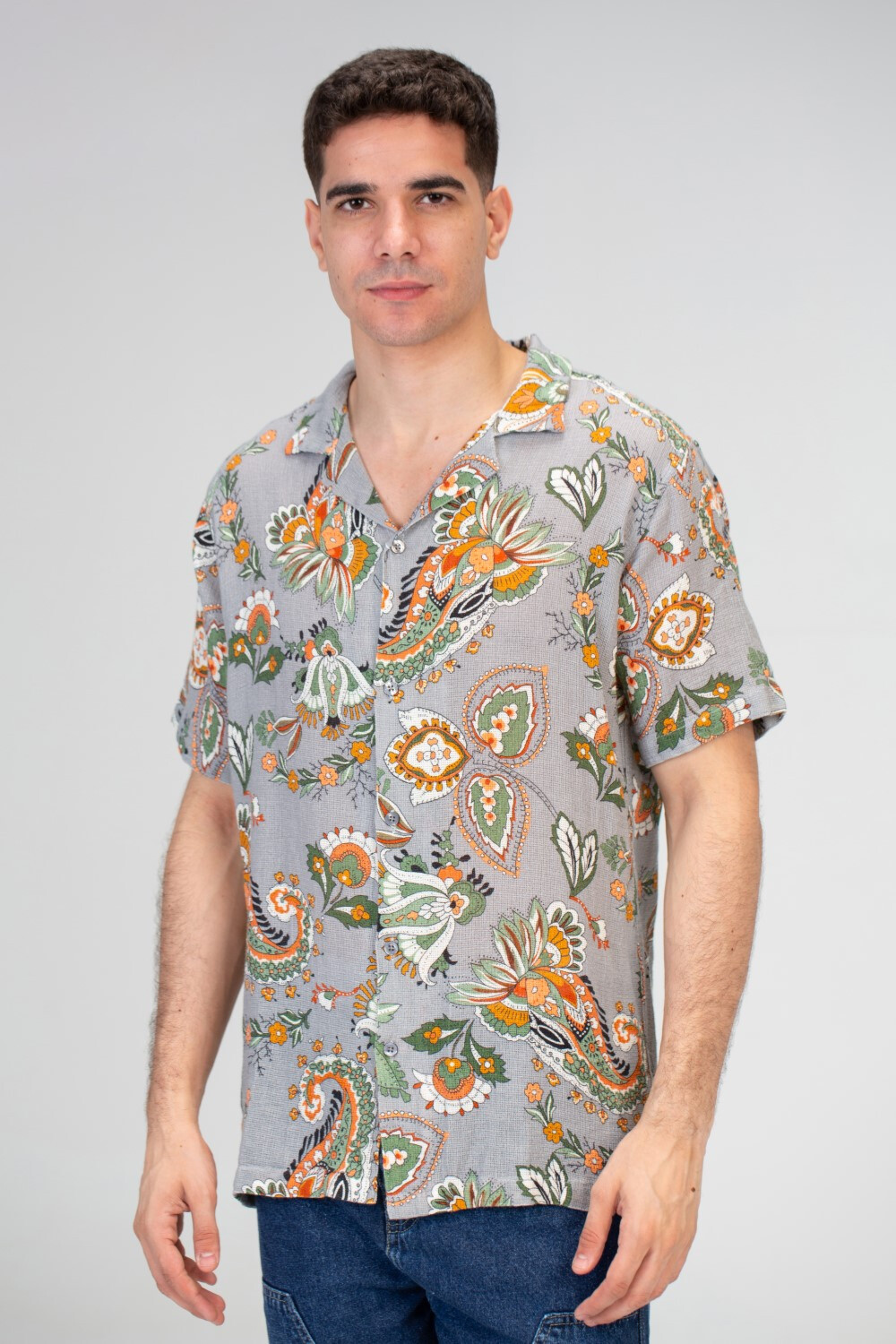 Mens Half Sleeve Jakar Slim Fit Shirt With All Over Summer Print