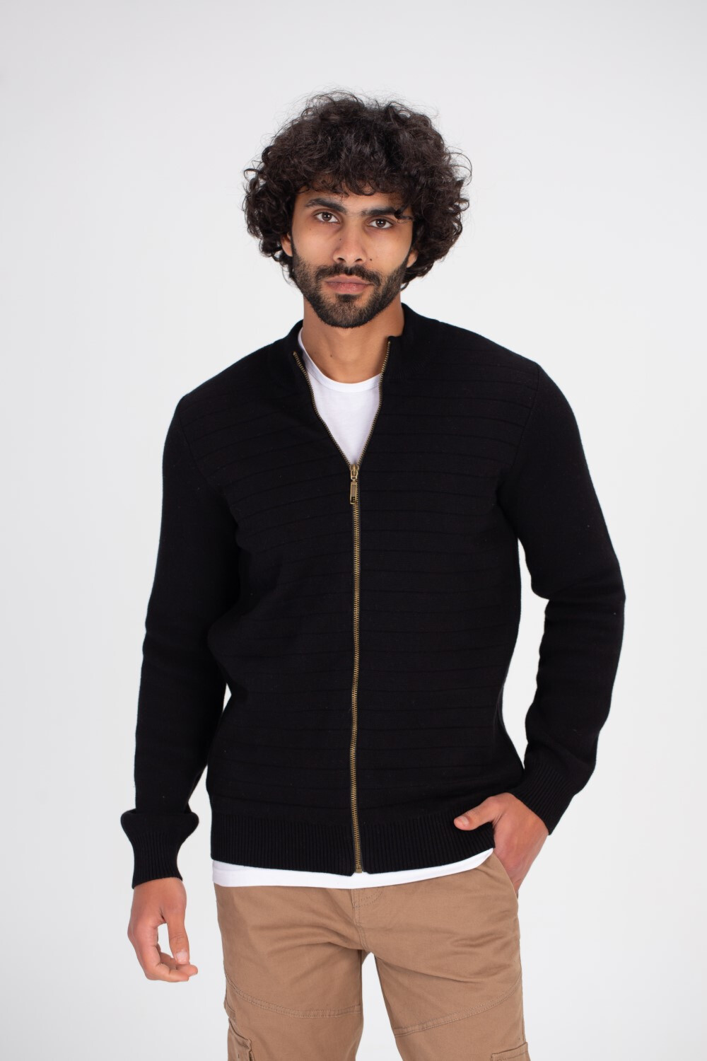 Men's Slim Fit Full Zipper Padded Basic Wool Pullover