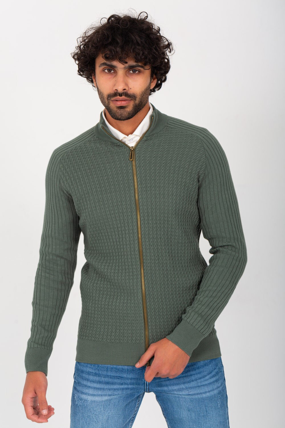 Men's Slim Fit Full Zipper Unique Style Soft Wool Pullover