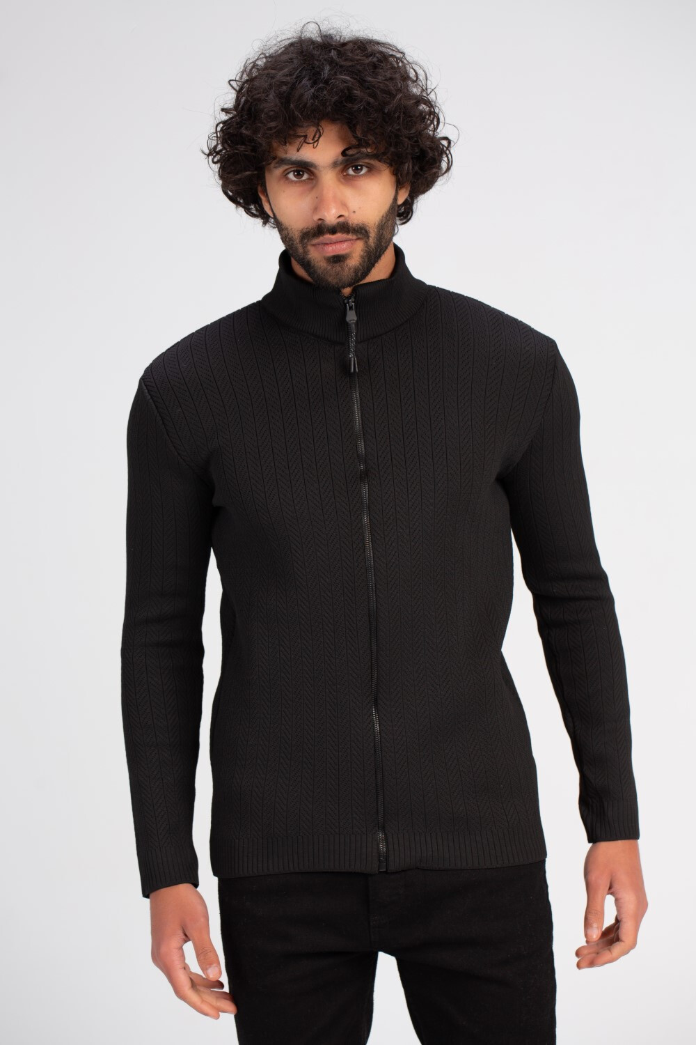 Men's Slim Fit Full Zipper Padded Basic Wool Pullover With Unique Details