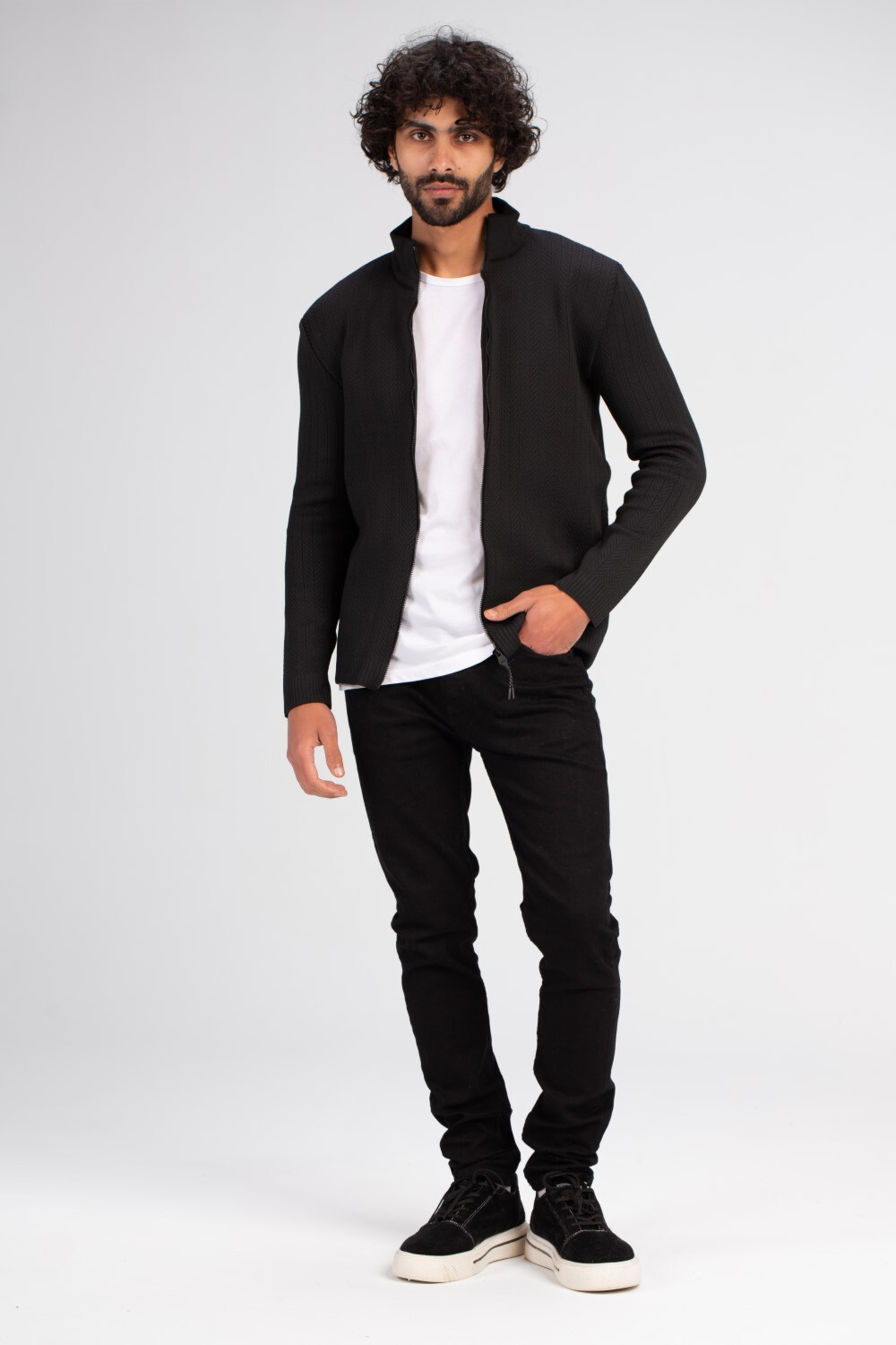 Men's Slim Fit Full Zipper Padded Basic Wool Pullover With Unique Details
