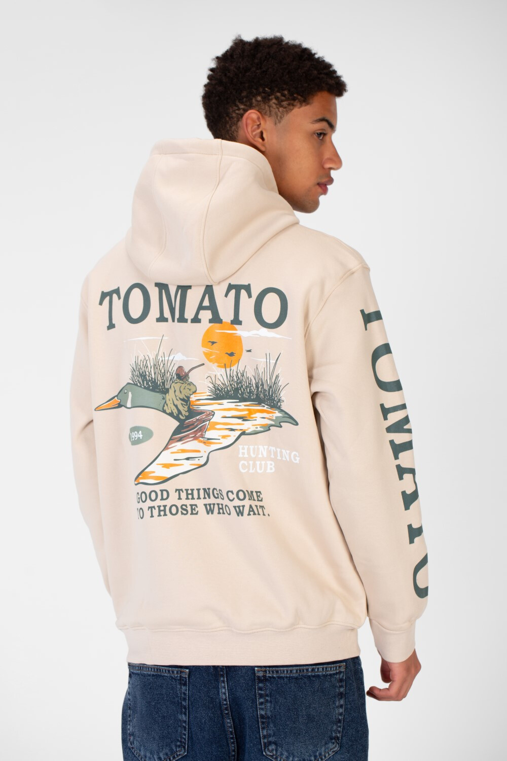 Men's Oversized Hood Sweatshirt With Tomato Print In Milton Material