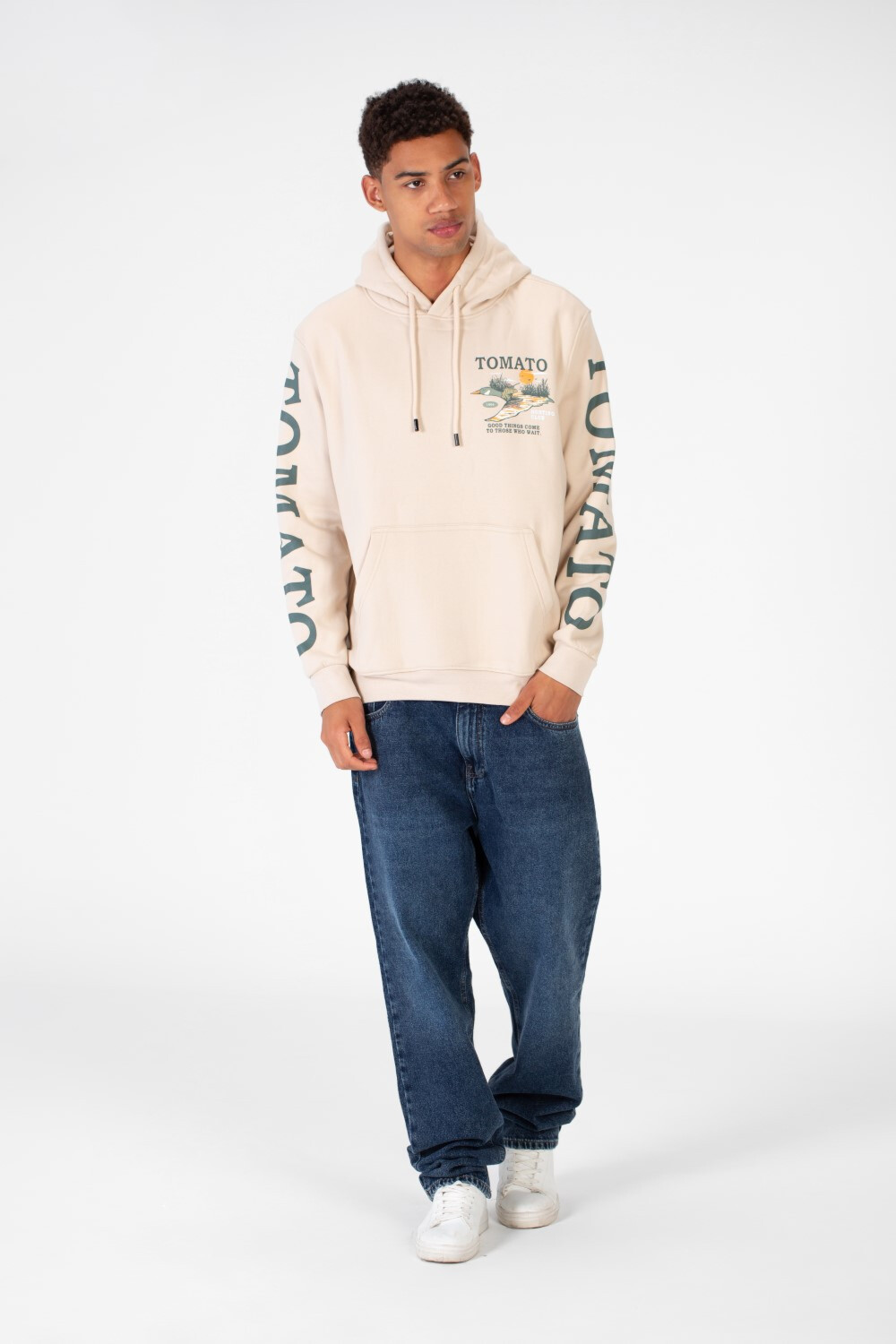 Men's Oversized Hood Sweatshirt With Tomato Print In Milton Material