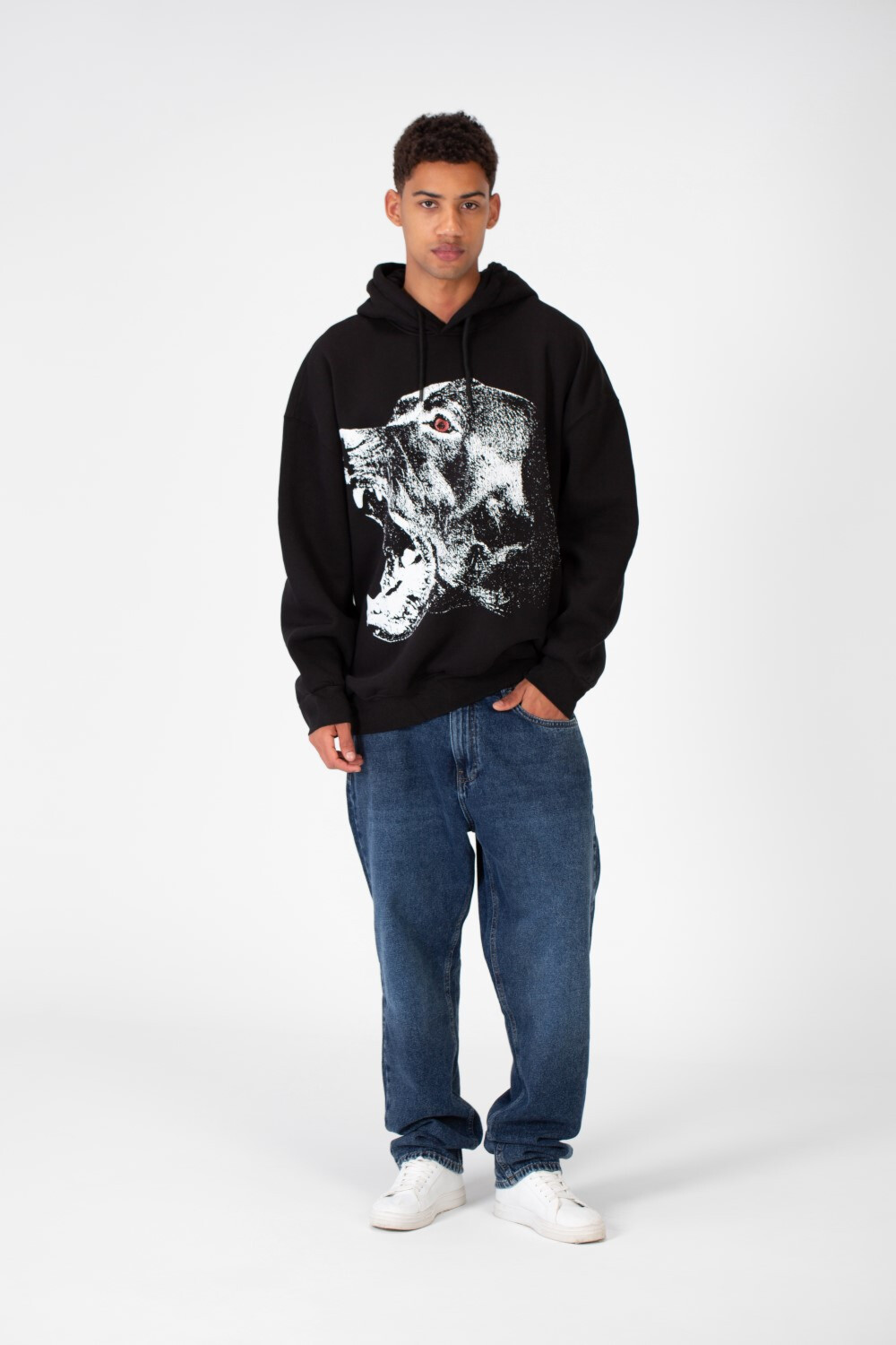 Men's Casual Oversize Hood Printed Sweatshirt With Melton Material