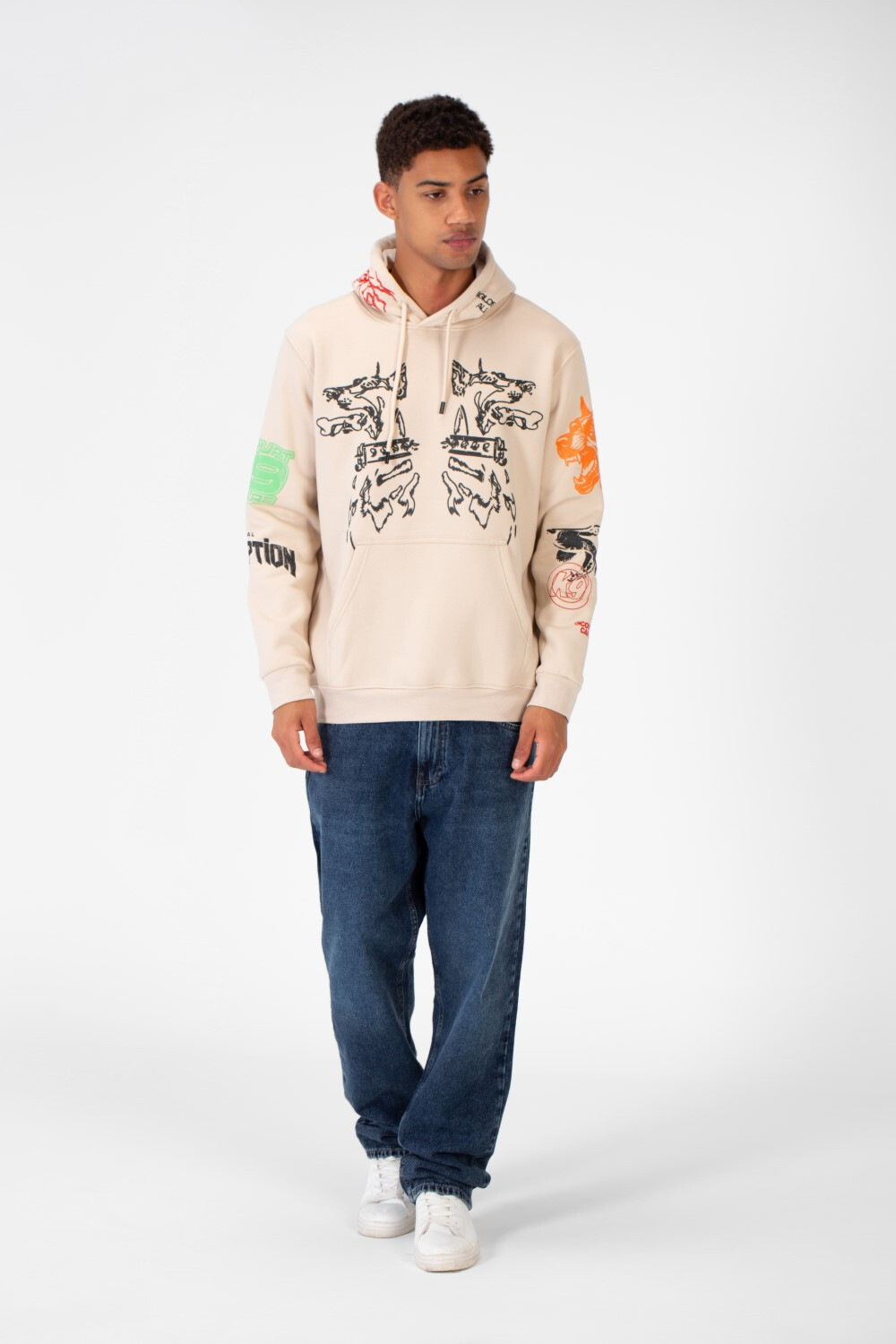 Men's Casual Hood Printed Sweatshirt Made Of Melton Material