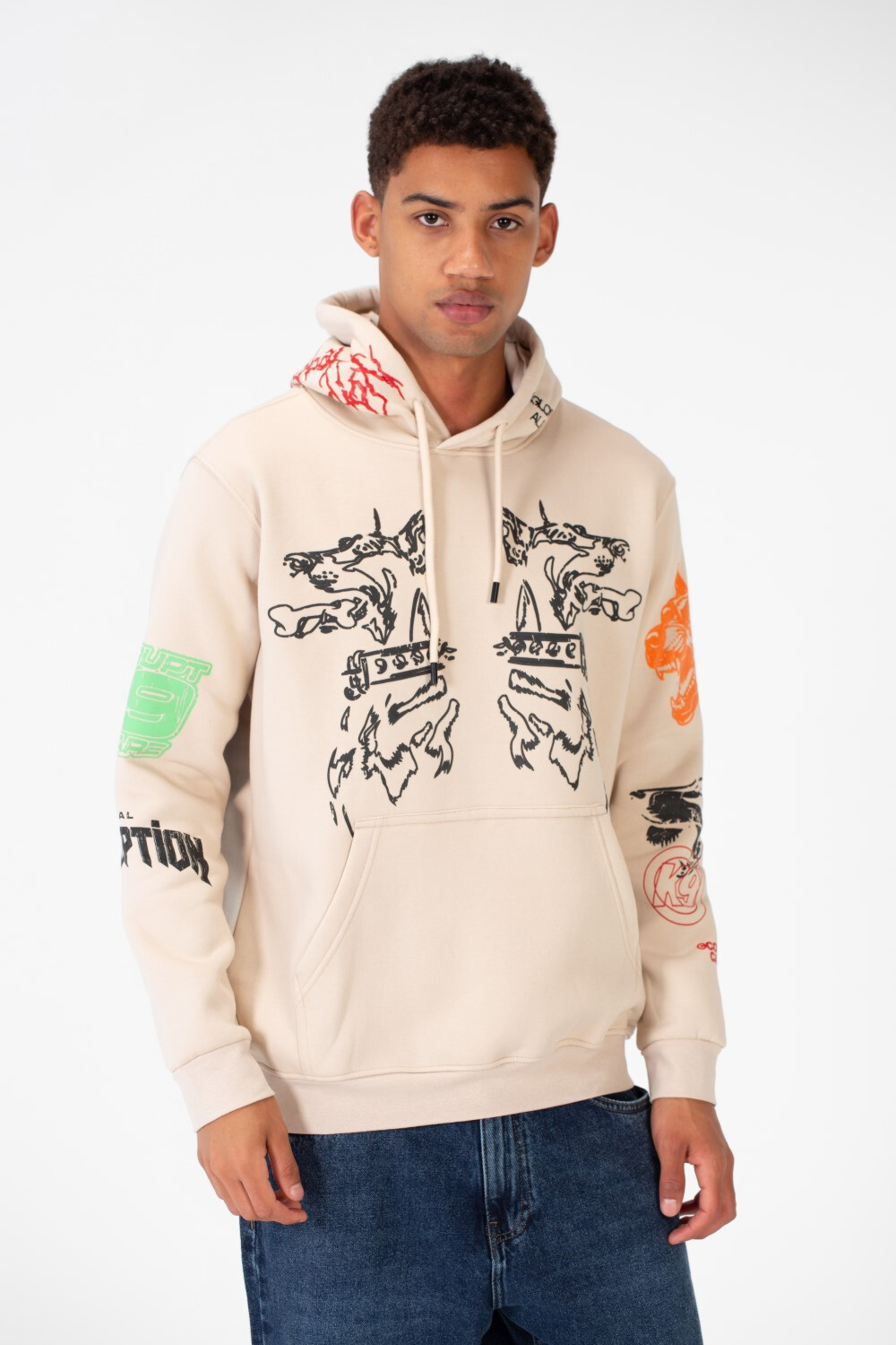 Men's Casual Hood Printed Sweatshirt Made Of Melton Material