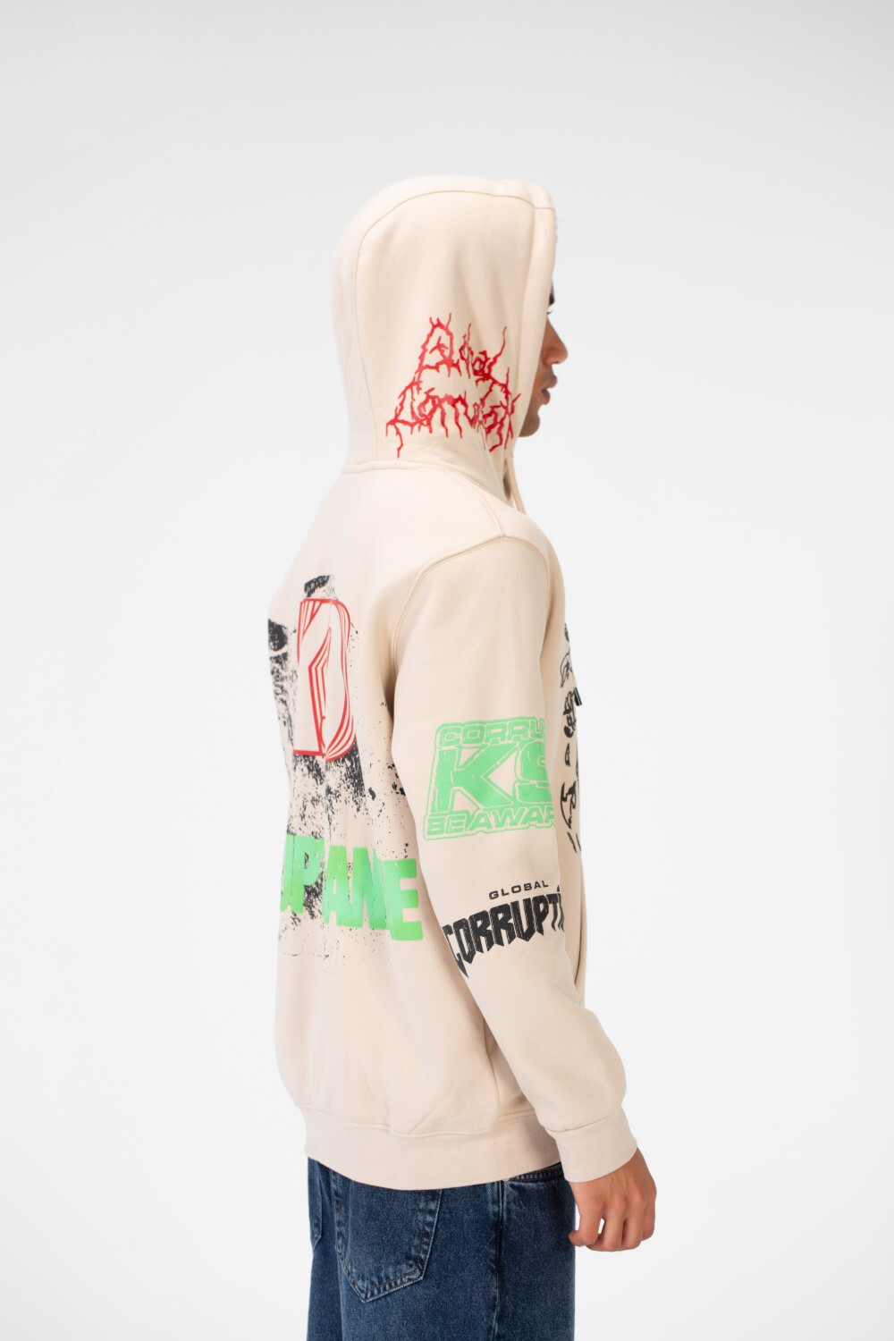 Men's Casual Hood Printed Sweatshirt Made Of Melton Material