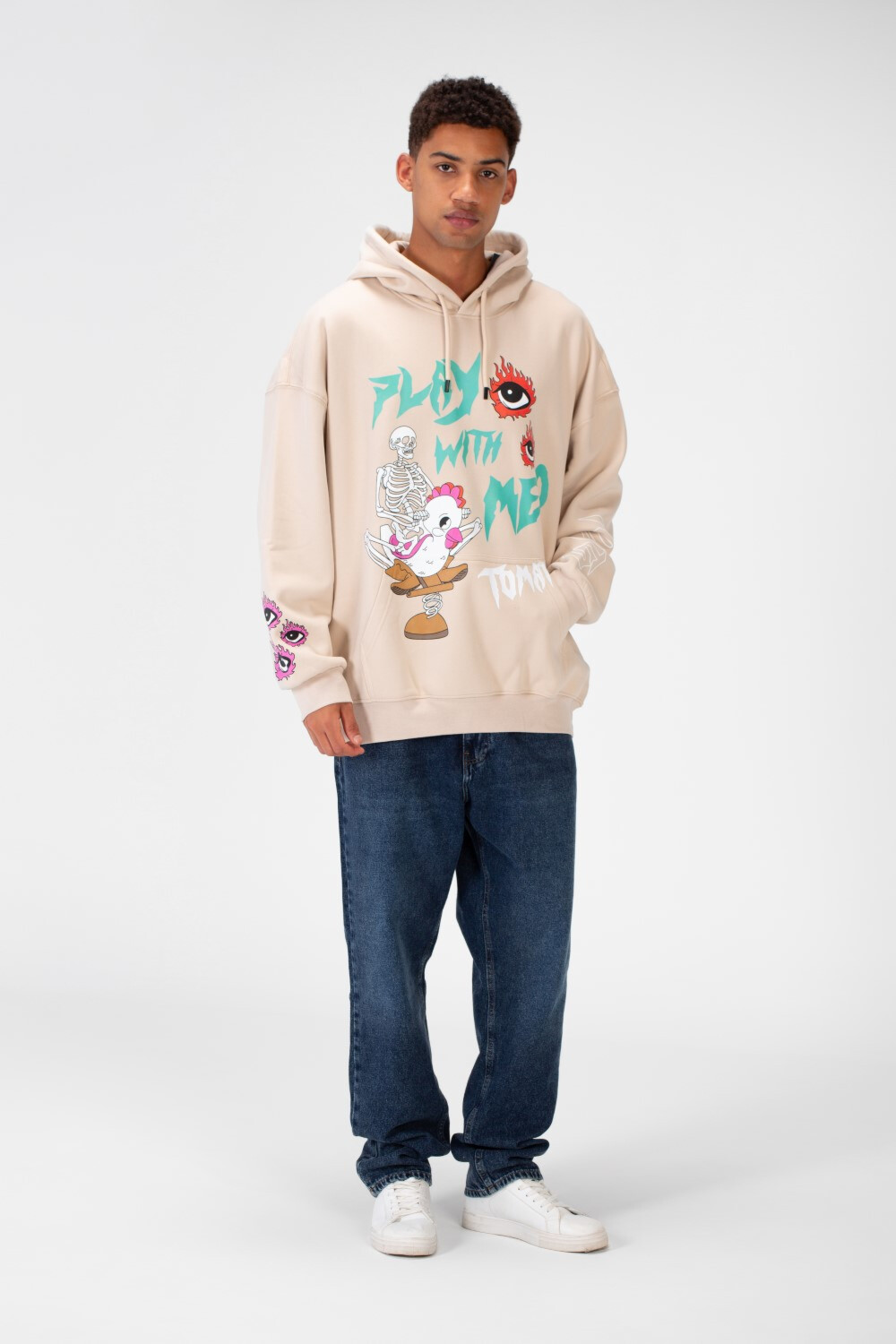 Men's Oversize Hoodie Sweatshirt Printed Melton Material