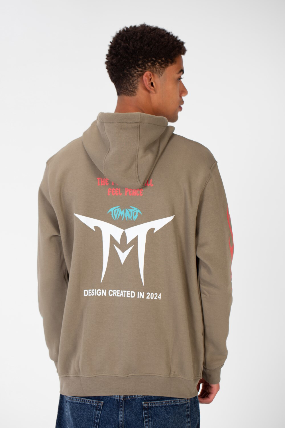 Men's Hooded Sweatshirt With A Melton Material Printed On The Front And Back