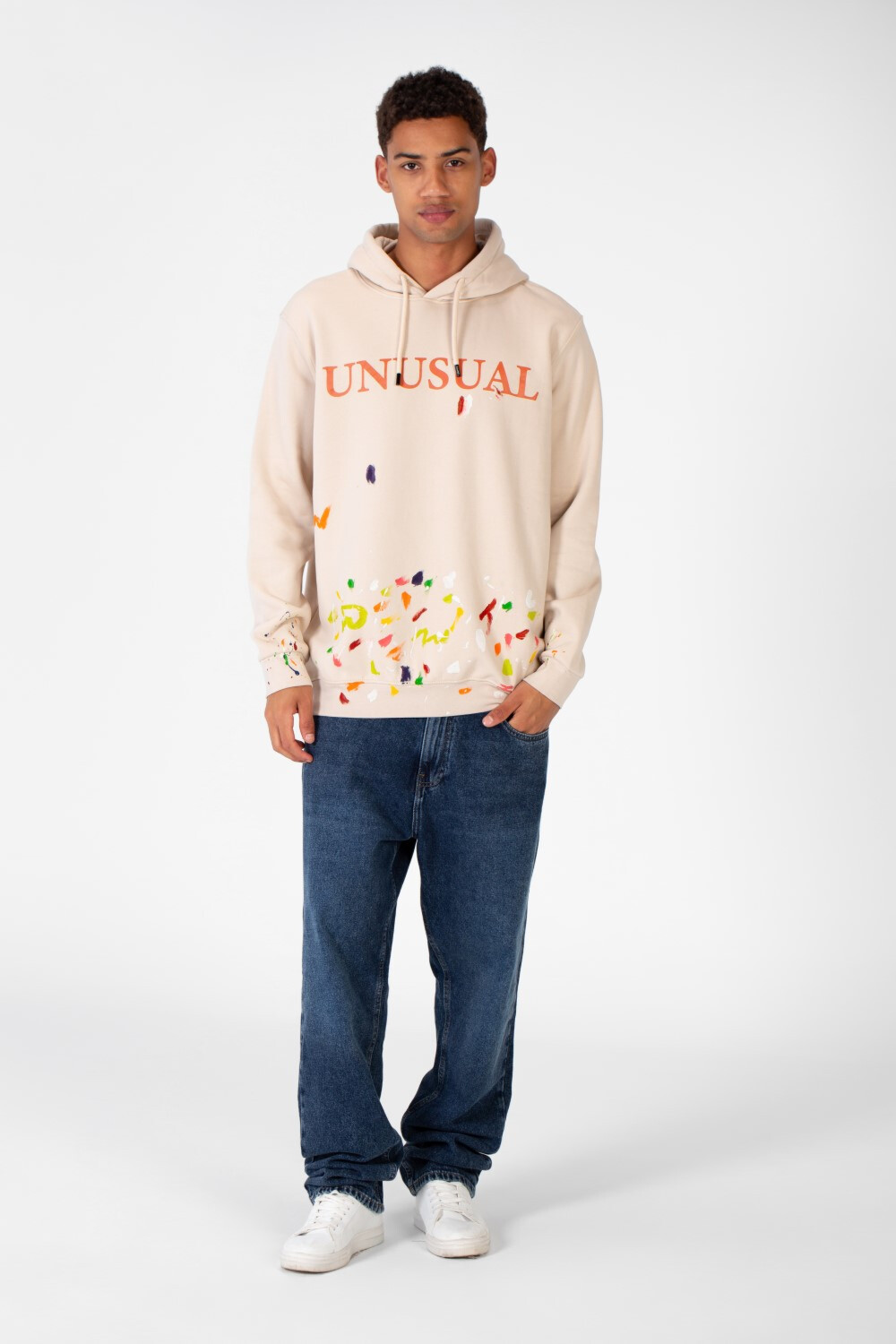 Men's Hoodie Sweatshirt With Front Print In Melton Material