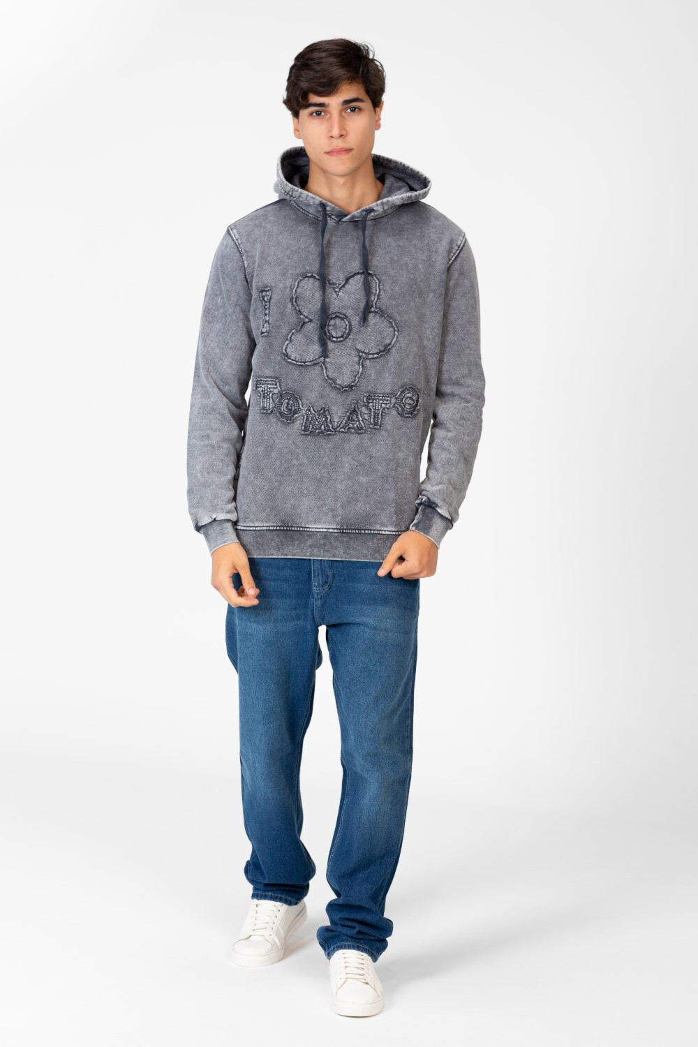 Men's Washed Tomato Print Front Hoodie Sweatshirt