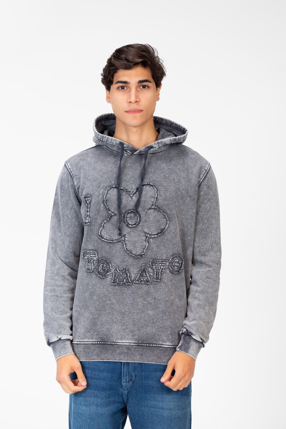 Men's Washed Tomato Print Front Hoodie Sweatshirt