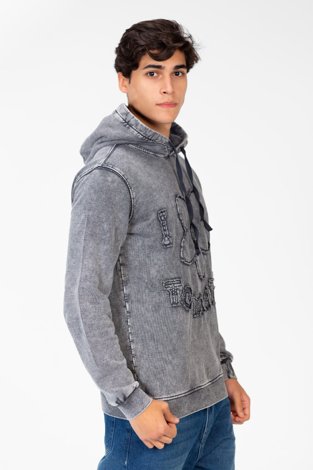 Men's Washed Tomato Print Front Hoodie Sweatshirt