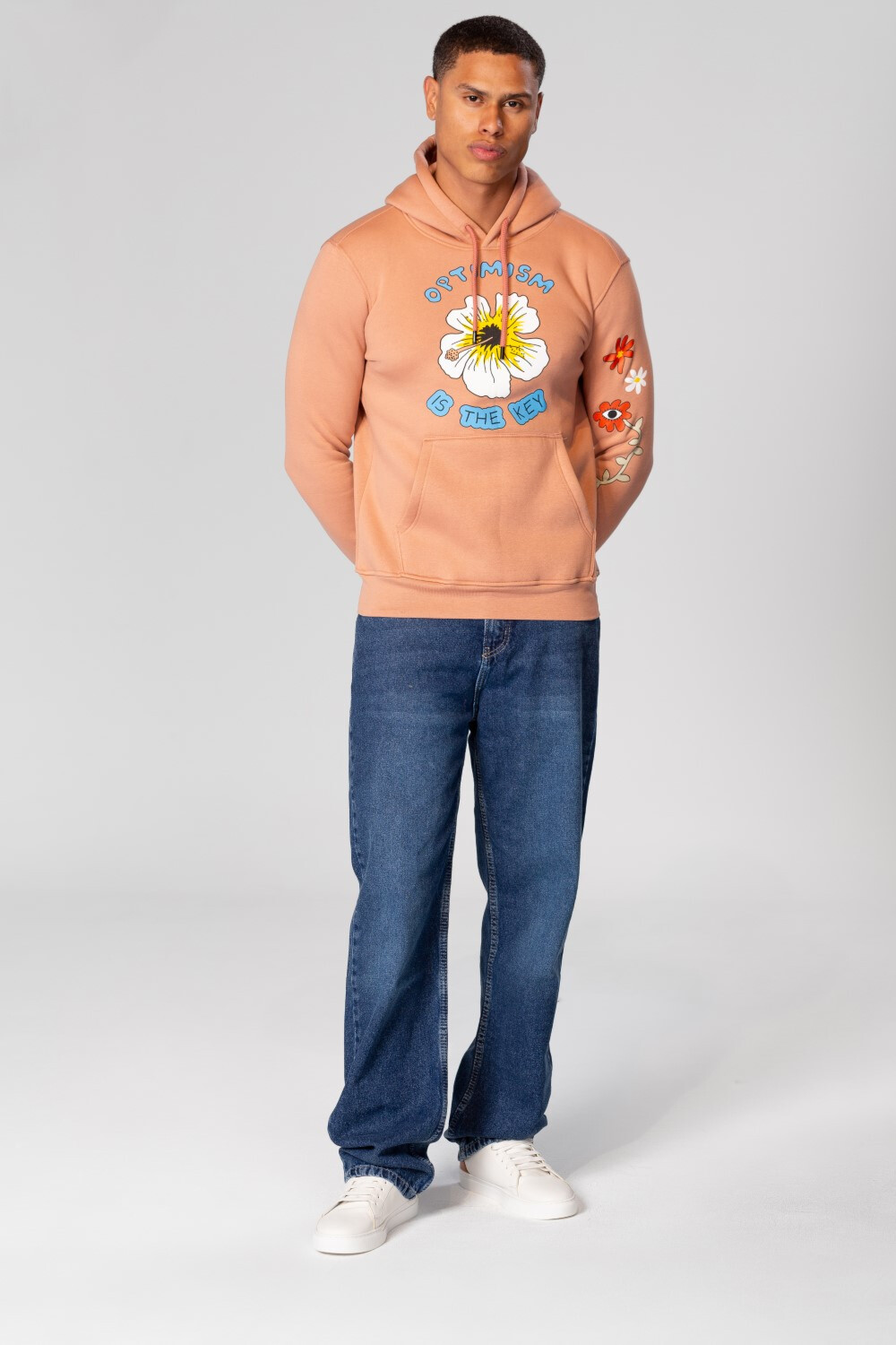 Men's Slim Fit Hoodie Sweatshirt With Print On The Front And Shoulder