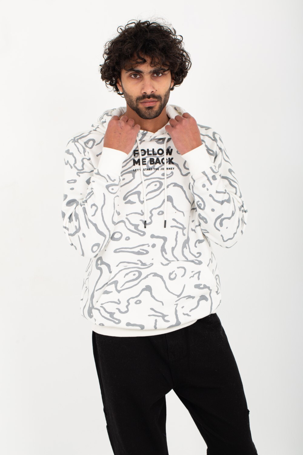 Unisex Padded Hooded Front Print & Full Pattern Hoodie Sweatshirt