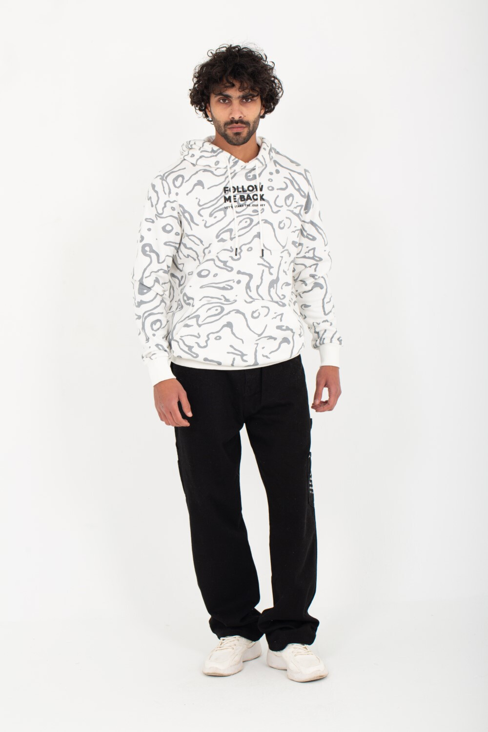 Unisex Padded Hooded Front Print & Full Pattern Hoodie Sweatshirt