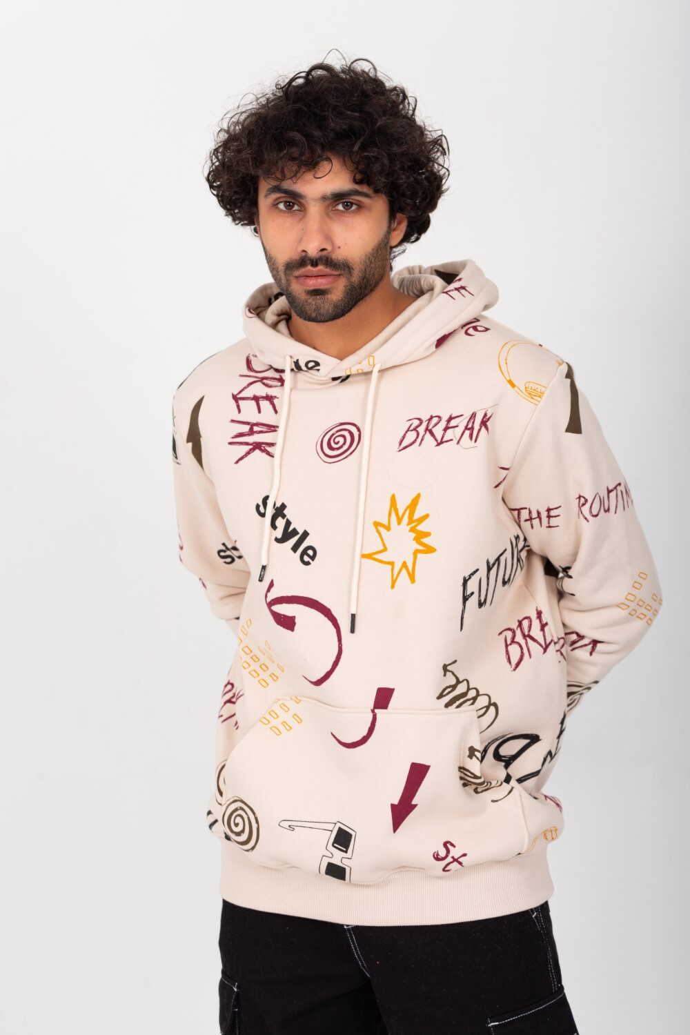 Men's Hoodie Padded With Unqiue Modern Pattern Hooded Sweatshirt
